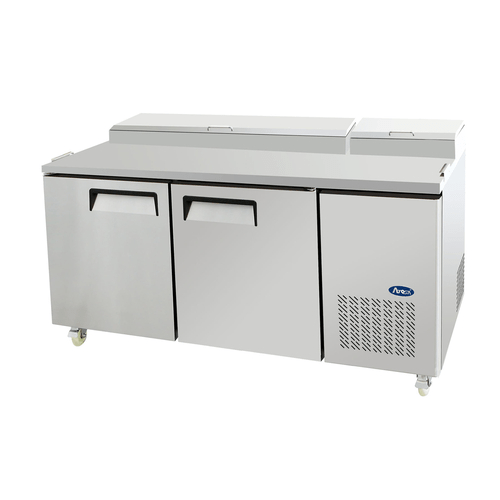 Atosa Refrigerated Prep Tables Each Atosa MPF8202GR Refrigerated Pizza Prep Table, Two-Section, 67"W x 33-1/10"D x 44"H | Denson CFE
