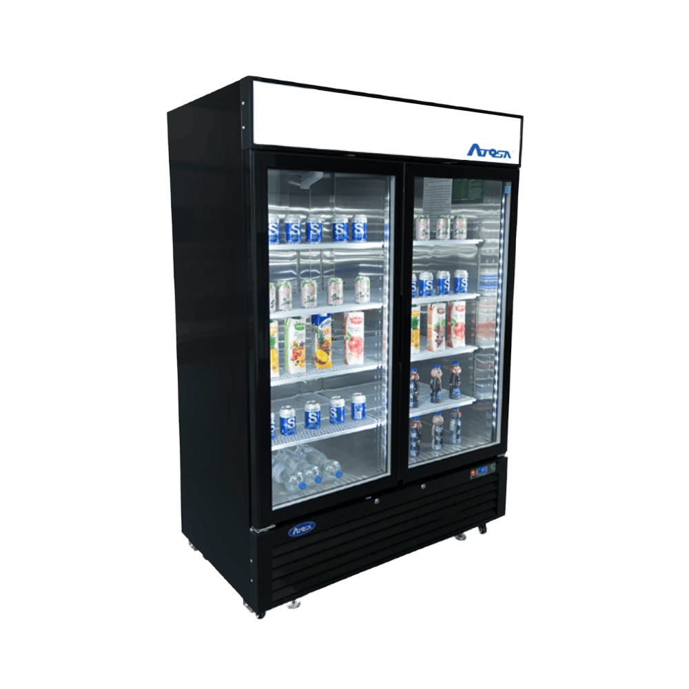Atosa Refrigeration & Ice Each Atosa MCF8727GR Two Section Sliding Glass Door Merchandiser Refrigerator - 44.9 cu ft, Black Steel | Denson CFE