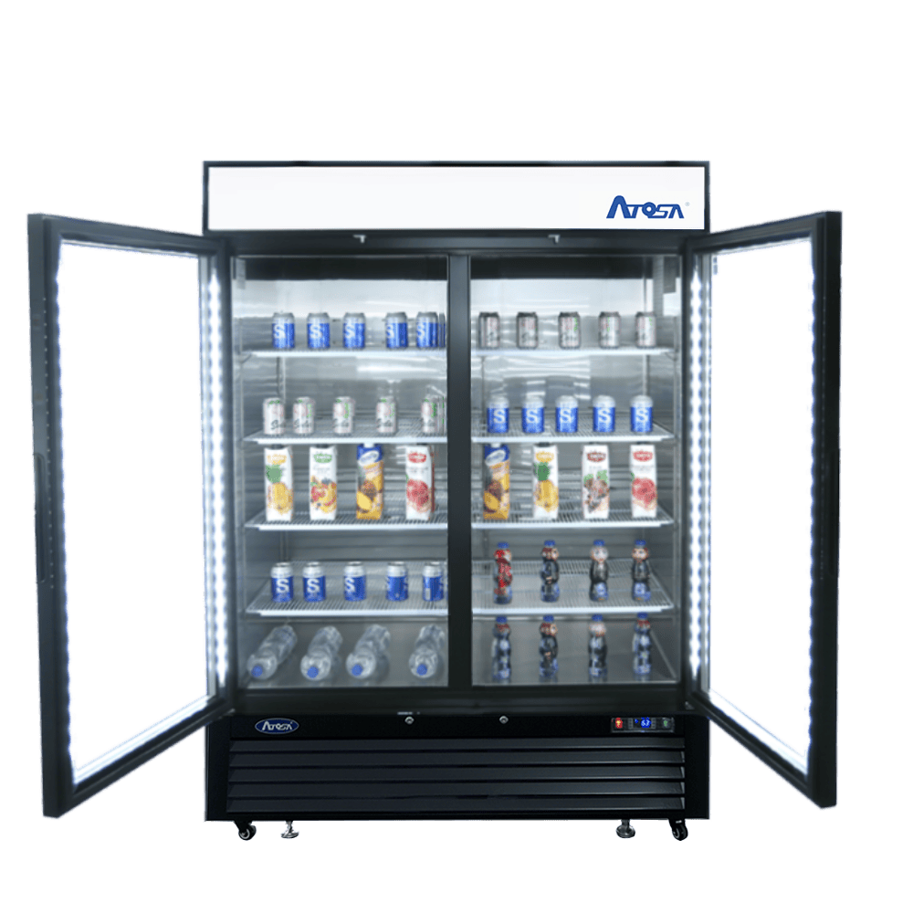 Atosa Refrigeration & Ice Each Atosa MCF8727GR Two Section Sliding Glass Door Merchandiser Refrigerator - 44.9 cu ft, Black Steel | Denson CFE