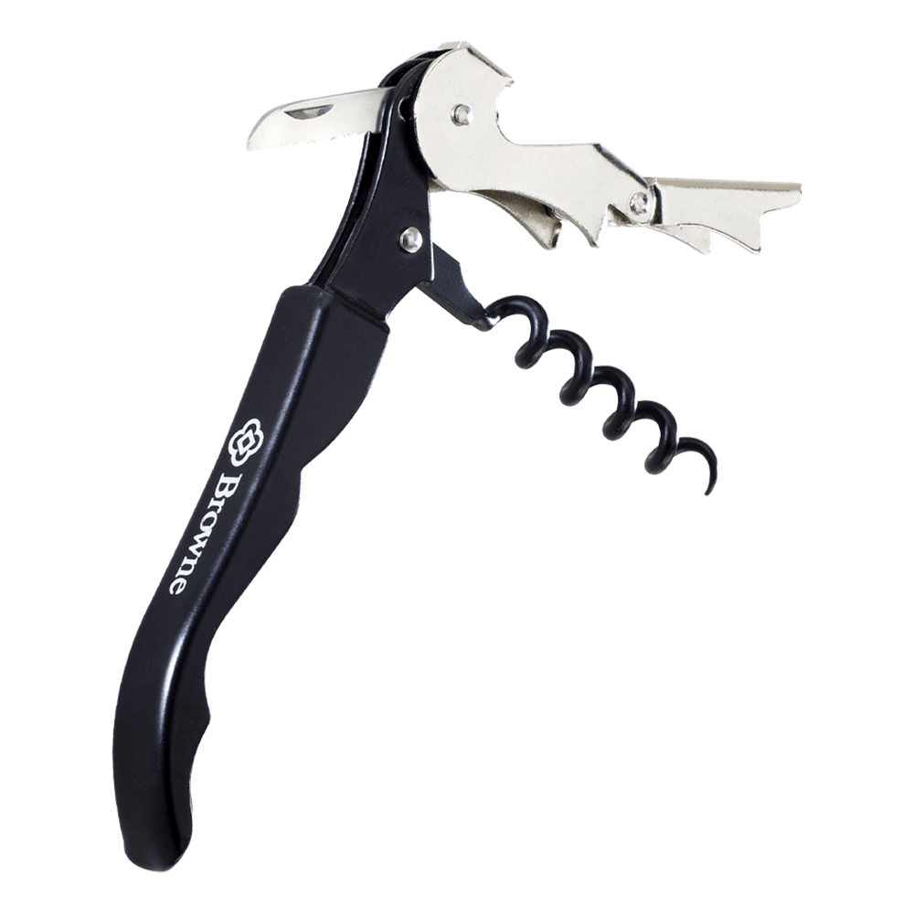 Browne Canada Foodservice Bar Supplies Each Browne 574077BK Professional Waiter Stainless Steel Corkscrew with Black Plastic Handle | Denson CFE