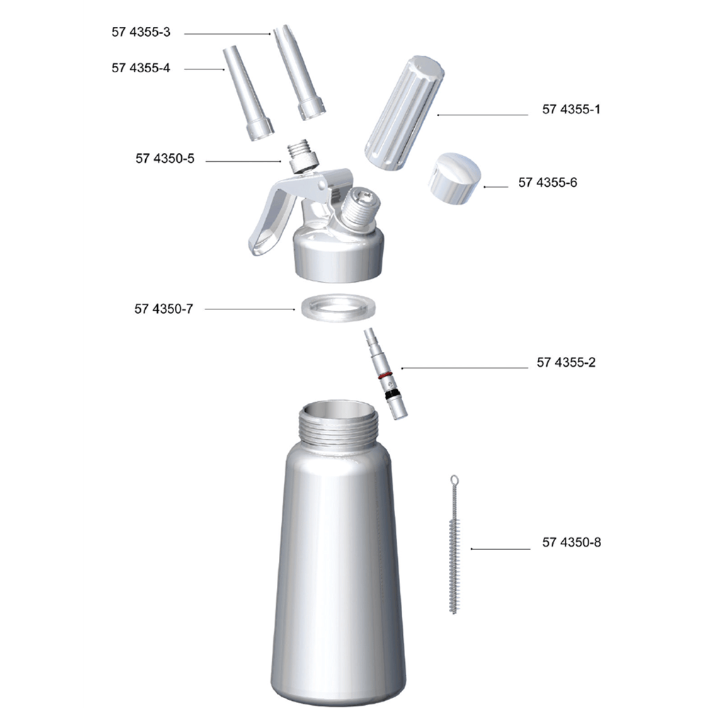 Browne Canada Foodservice Smallwares Each Browne 574356-10 MOSA Cream Whipper Bottle Only for One Quart Stainless Steel Whipper 574356 | Denson CFE