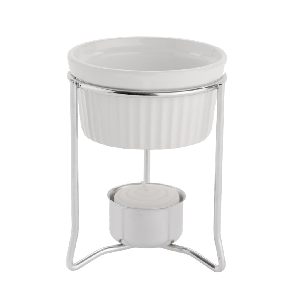 Browne Canada Foodservice Smallwares Each Browne 575767 Butter Warmer Set - 4 oz Stoneware Pot with Chrome Plated Frame | Denson CFE