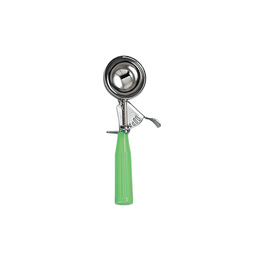 Browne Canada Foodservice Smallwares Each / Green Browne 573312 Disher Standard Size 12 Stainless Steel 2.75 Ounce with Green Handle | Denson CFE