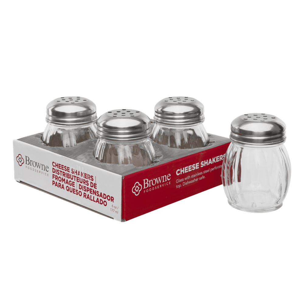 Browne Canada Foodservice Unclassified Set Browne 575227 Swirl Shaker 6oz 152ml Glass with Stainless Steel Top Set of 4 | Denson CFE
