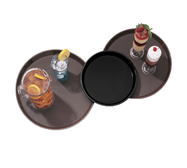 Cambro Bar Supplies Each / Black Cambro PT1100110 Black 11 Inch Diameter Round Polypropylene Non-Skid Surface Polytread Serving Tray | Denson CFE