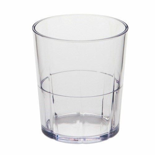Cambro Drinkware Each / Clear Cambro Lido? Tumbler, 22 oz., top dia. 3-1/2", 6-5/8"H, impact resistant plastic, interior stacking ring, dishwasher safe, SAN, clear, NSF