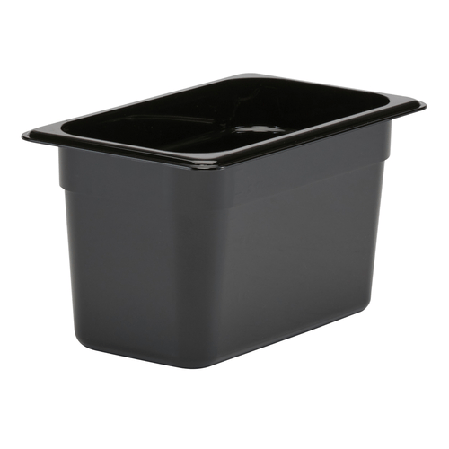 Cambro Food Pans Each / Polycarbonate / Black Cambro 46CW110 Camwear Food Pan, 3.9 qt. Capacity, 6" Deep, 1/4 Size, Polycarbonate, Black, NSF | Denson CFE