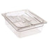 Cambro Food Pans Each / Polycarbonate / Clear Cambro 20CWCHN135 1/2 Size Clear Polycarbonate Camwear Food Pan Lid w/ Handles & Utensil Notch | Denson CFE
