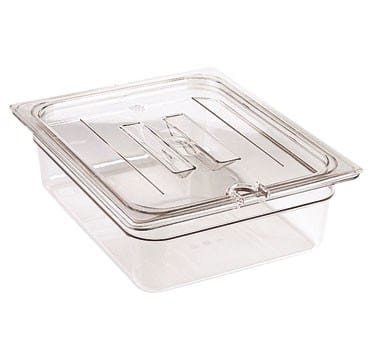 Cambro Food Pans Each / Polycarbonate / Clear Cambro 40CWCHN135 1/4 Size Clear Polycarbonate Camwear Food Pan Lid w/ Handles & Utensil Notch