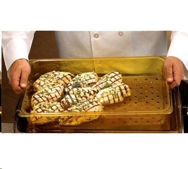 Cambro Smallwares Each / Amber Cambro 25CLRHP150 H-Pan Colander, 5 inch Deep, Fits 1/2 Size Food Pans | Denson CFE