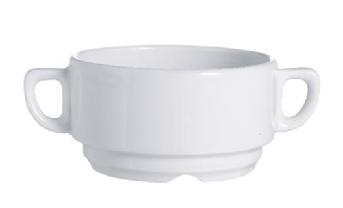 Cardinal Unclassified 2 Dozen Soup Bowl, 9 oz., 3-3/4" dia., round, double handled, stackable, extra strong porcelain, Arcoroc, Candour, 5-year edge chip warranty