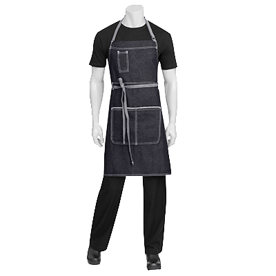 Chef Works Clothing & Textiles Each Bronx Bib Apron, 34#;L x 30#;W, reverse fabric ties with