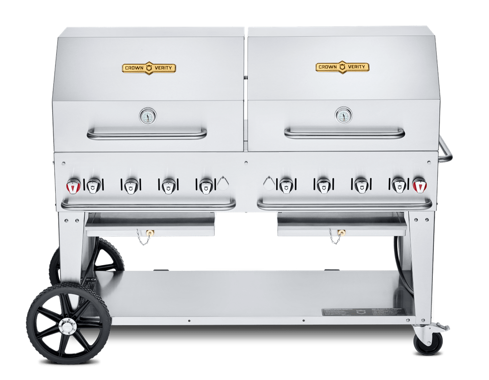 Crown Verity Canada Outdoor Cooking Equipment Each Crown Verity CV-MCB-60RDP 60" Propane Gas Mobile Outdoor Grill with 2 Roll Domes | Denson CFE