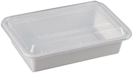 Denson CFE Disposables Case MC228W-D Take-Out Microwaveable Combo Container - 28 Oz Rectangular, White Base with Clear Lids | Denson CFE