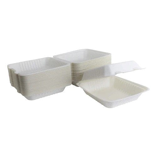 Denson CFE Essentials Case Compostable Food Containers 8"x 8"x 3" 200 Pcs -3 Compartment Sugarcane Fiber with Lid Biodegradable Take Out Food Containers Microwave and Freezer Safe.
