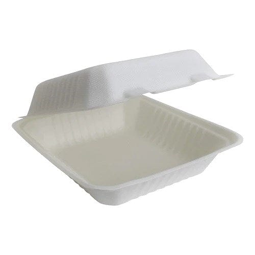 Denson CFE Essentials Case Compostable Food Containers 9"x 6"x 3" 200 Pcs -1 Compartment Sugarcane Fiber with Lid Biodegradable Take Out Food Containers Microwave and Freezer Safe