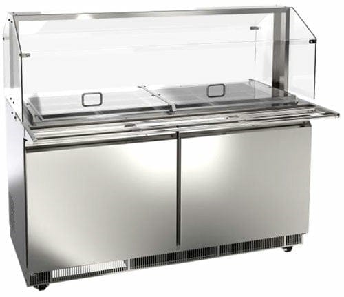 Denson CFE Refrigerated Prep Tables Each Omcan 60" Stainless Steel Refrigerated Salad Bar / Cold Food Table with Sneeze Guard, Tray Slide and Pan Covers - 50089 | Denson CFE