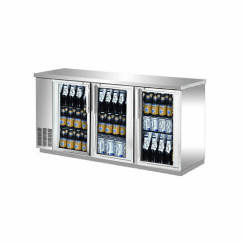 EFI Sales Ltd. Canada Bar Refrigeration Each Scratch & Dent Special EFI CBBSGD3-72CC 72 Inch 3 Door Glass Stainless Back Bar Refrigerator