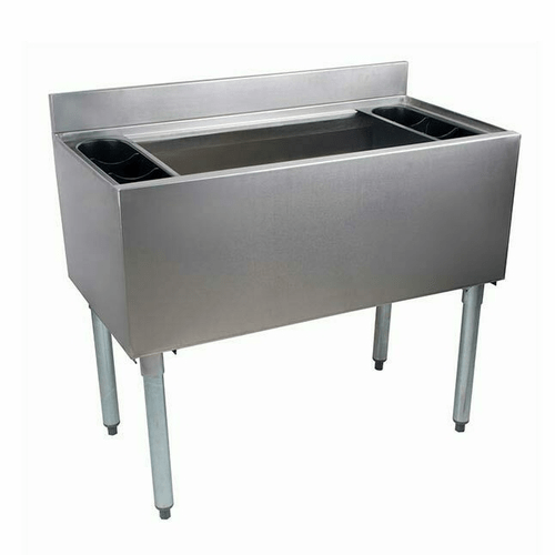 EFI Sales Ltd. Canada Commercial Ice Equipment and Supplies Each Ice Bin, underbar 36"W x 18"D x 33-1/4"H overall size, (1) 34"W x 15-1/4" front-to-back x 12" deep compartment, 1" drain, 4" splash