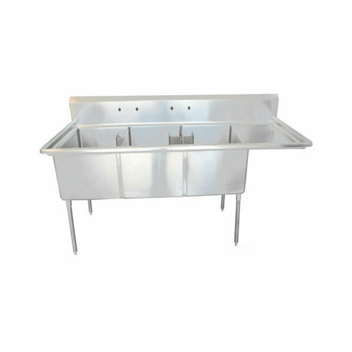 EFI Sales Ltd. Canada Sinks & Plumbing Each EFI SI818-3RC 18" x 18" x 11" Center Drain Three Compartment Sink With Right Drain Board | Denson CFE