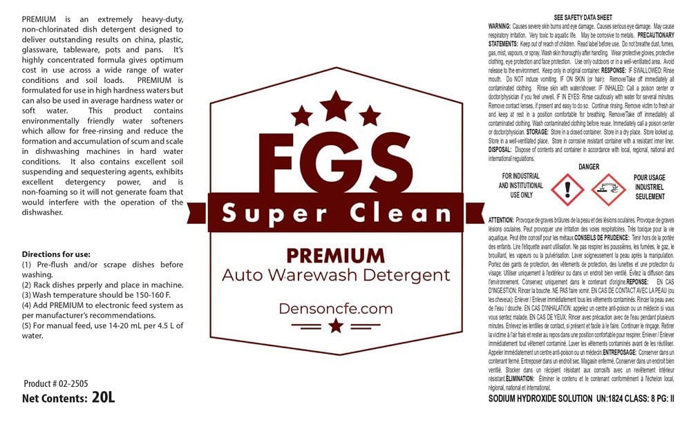FGS Superclean Cleaning Chemicals Pail FGS Superclean L2212-020 Perform 100 Commercial Dish Detergent 20 Litre | Denson CFE