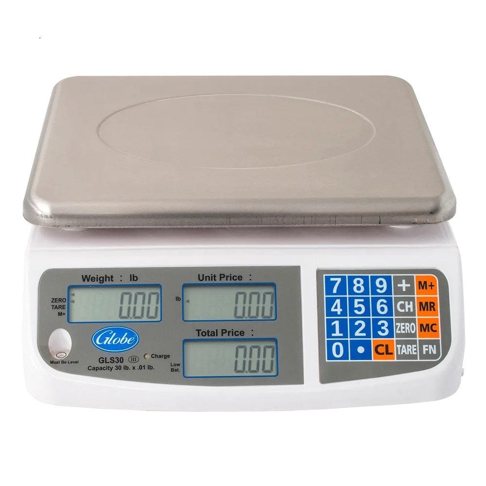 Globe Food Equipment Food Prep Each Globe GLS30 Electric 30lb. Legal For Trade Price Computing Scale With Dual LCD Display - 115V