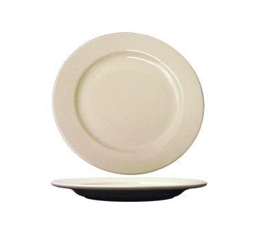 International Tableware Dinnerware Dozen / Ceramic International Tableware RO-20 Roma 11" Ivory (American White) Wide Rim Rolled Edge Stoneware Plate - 12/Case | Denson CFE