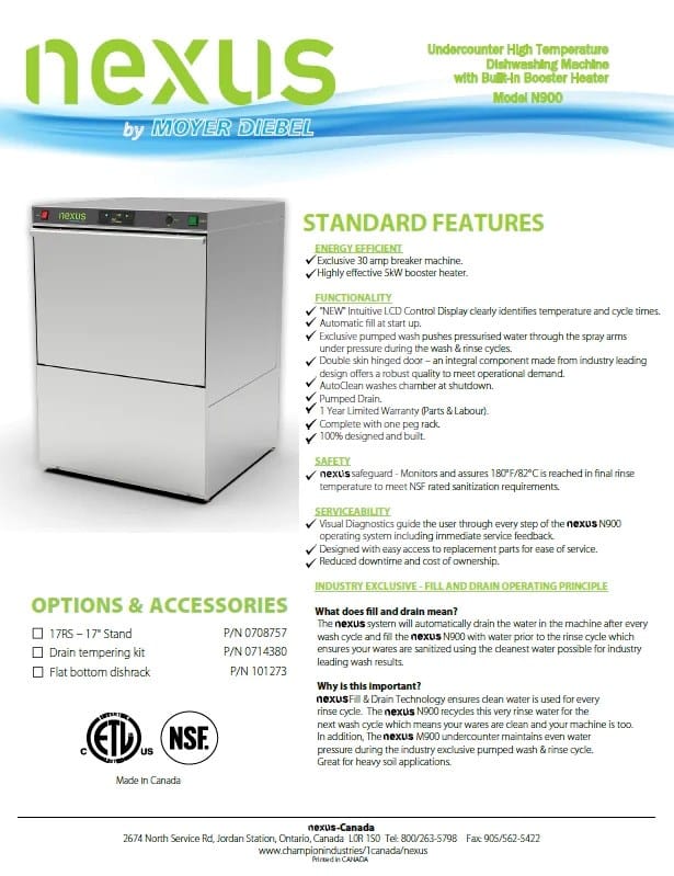 Moyer Diebel Ltd. Dishwasher Each Moyer Diebel Nexus N900 High Temperature 24 Racks Per Hour Undercounter Dishwasher | Denson CFE