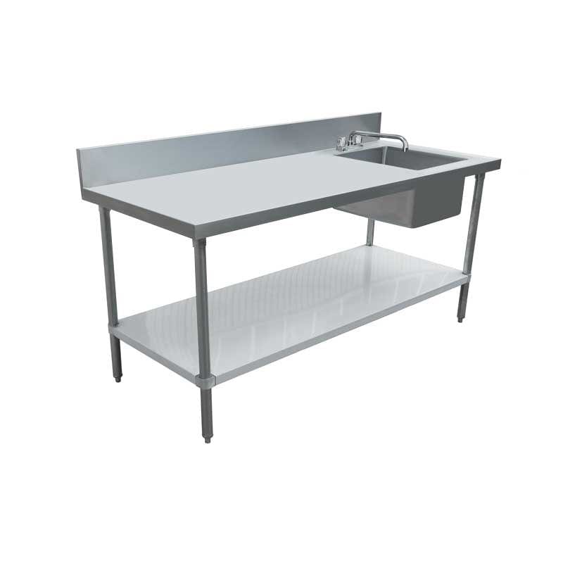 Omcan Canada Commercial Work Tables and Stations Each Omcan 43244 30″ x 72″ Stainless Steel Table with Right Sink and 6″ Backsplash | Denson CFE