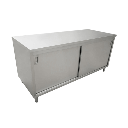 Omcan Canada Commercial Work Tables and Stations Each Omcan 44194 72" Stainless Steel Work Table with Cabinet Base & Sliding Doors | Denson CFE