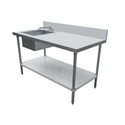 Omcan Canada Commercial Work Tables and Stations Each Omcan 44259 – 60" Stainless Steel Work Table with Left-Side Prep Sink (18 Gauge, NSF Certified) | Denson CFE