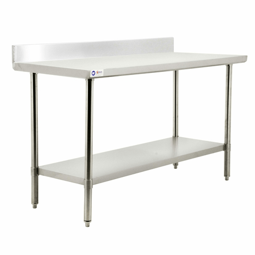 Omcan Canada Commercial Work Tables and Stations Each Omcan 44335 - 24 Inch Stainless Steel Work Table with 4 Inch Backsplash and Undershelf (20 Gauge, NSF) | Denson CFE