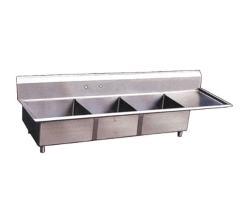 Omcan Canada Compartment Sinks Each Omcan 22116 18″ x 18″ x 11″ Three Tub Sink with 1.8″ Corner Drain and Right Drain Board | Denson CFE