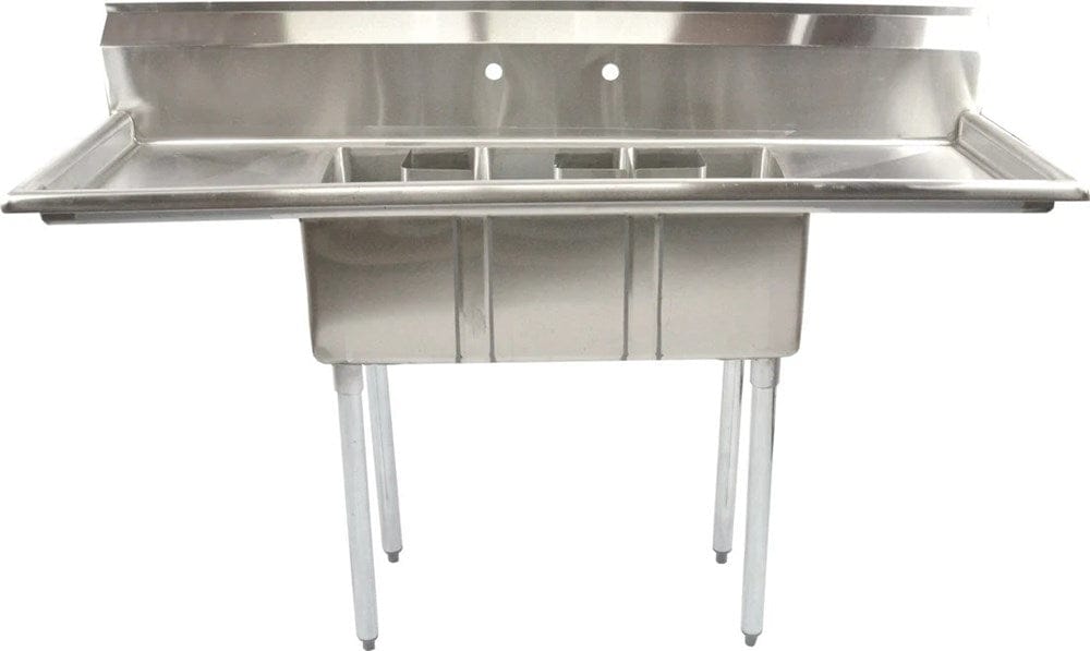 Omcan Canada Compartment Sinks Each Omcan 25273 Two Drain Boards 18” × 21” × 14” Three Tub Sink with Corner Drains | Denson CFE