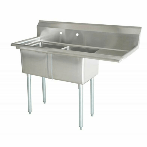Omcan Canada Compartment Sinks Each Omcan 43770 18″ x 18″ x 11″ Two Tub Sink with 3.5″ Center Drain and Right Drain Board | Denson CFE