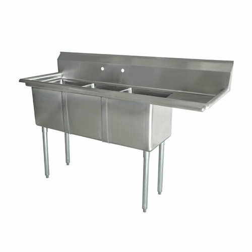 Omcan Canada Compartment Sinks Each Omcan 43788 24″ x 24″ x 14″ Stainless Steel Three Tub Sink with 3.5″ Center Drain and Right Drain Board | Denson CFE