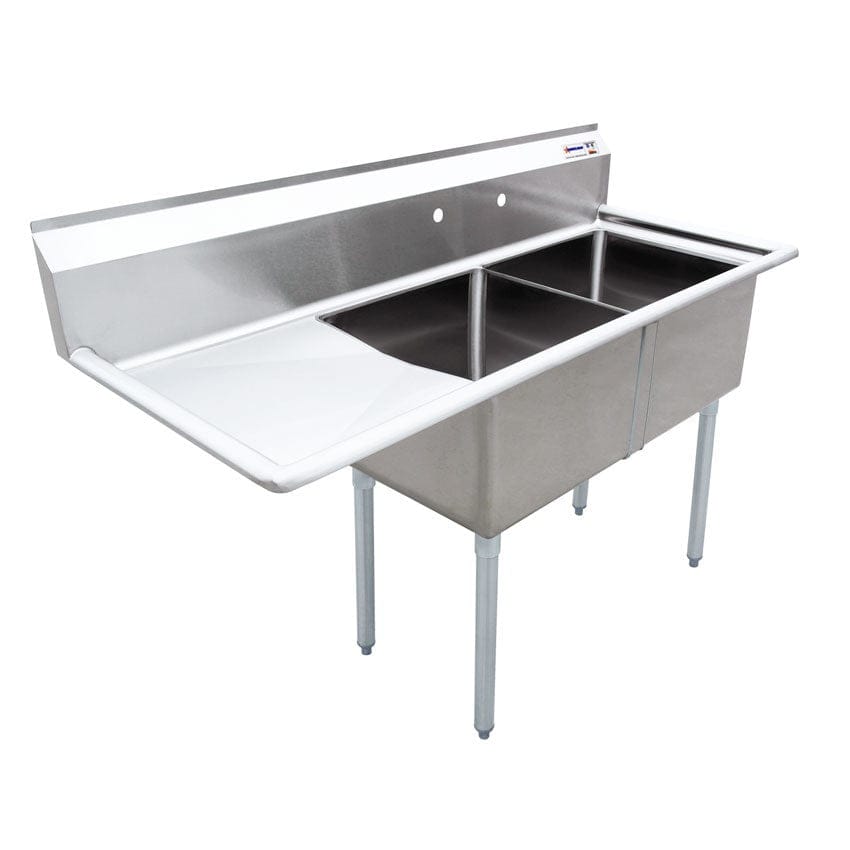 Omcan Canada Compartment Sinks Each Omcan 43790 24″ x 24″ x 14″ Two Tub Sink with 3.5″ Center Drain and Left Drain Board | Denson CFE