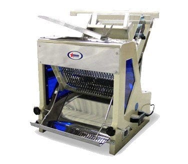 Omcan Canada Dice, Slice, Shred Each Omcan 10249 Bread Slicer 15 Inch Blade 22 Inch Chute 6 Inch Maximum Loaf Height | Denson CFE