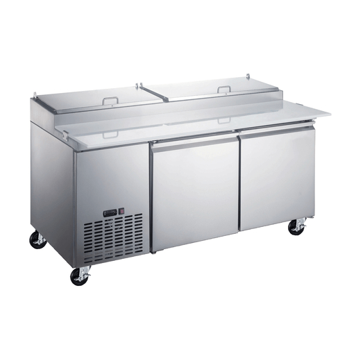 Omcan Canada Refrigerated Prep Tables Each Omcan 50043 71″ Refrigerated Pizza Prep Table, 2 Doors, Stainless Steel, 17 cu.ft. (481 L) Capacity – 110V, 0.2 HP | Denson CFE