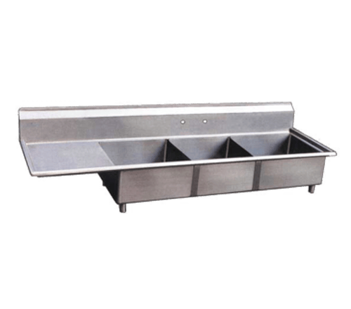 Omcan Canada Sinks & Plumbing Each Omcan 22115 Three Compartment Sink - 18 x 18 x 11 in Bowls, Left Drainboard | Denson CFE