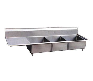 Omcan Canada Sinks & Plumbing Each Omcan 22115 Three Compartment Sink - 18 x 18 x 11 in Bowls, Left Drainboard | Denson CFE