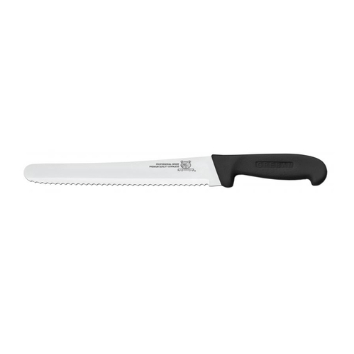 Omcan Canada Smallwares Each Omcan 12452 10" Slicer Curved Wave Edge Knife with Black Polypropylene Handle | Denson CFE