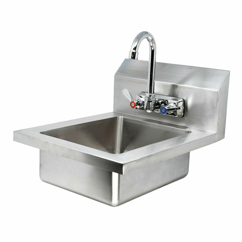 Omcan Canada Stainless Steel Sink Each Omcan 44585 Fabricated Hand Sink with 4″ Gooseneck Faucet and Drain Basket | Denson CFE