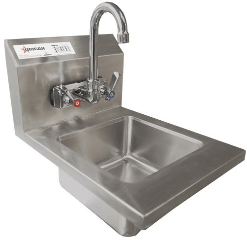 Omcan Canada Stainless Steel Sink Each Omcan 46507 - 12 Inch Wall Mounted Hand Sink with Low Lead Gooseneck Faucet, Stainless Steel, NSF | Denson CFE