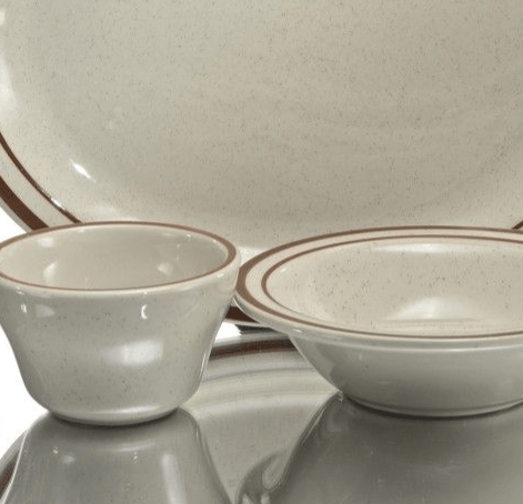 Oneida Canada Dinnerware Dozen Dunes Ivory NR 5-1/2" Plate with Brown Bands - Case of 12 | Denson CFE