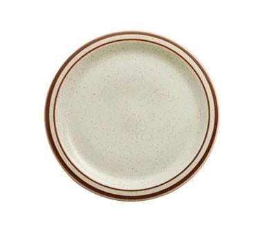 Oneida Canada Dinnerware Dozen Dunes Ivory NR 5-1/2" Plate with Brown Bands - Case of 12 | Denson CFE