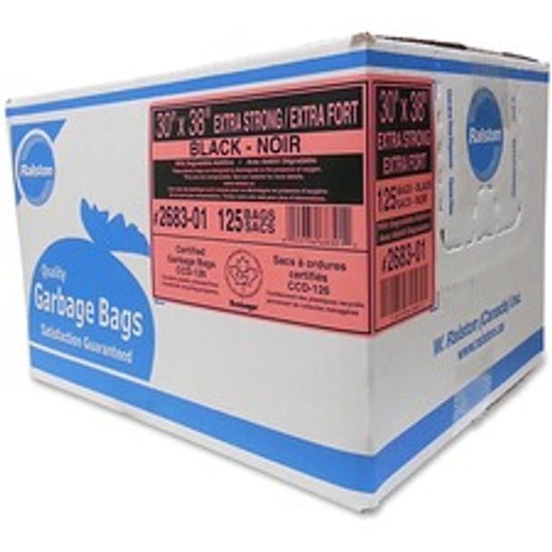 Ralston Disposables Case Ralston 2683-01 Extra Strong Black Garbage Bags - 30 in x 38 in, 20-30 Gallon, 125/Case | Denson CFE