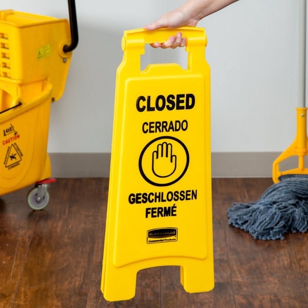 Rubbermaid Canada-MDS Essentials Each / Yellow Rubbermaid FG611278 YEL Multi-Lingual Floor Closed Sign - 2 Sided, Yellow | Denson CFE