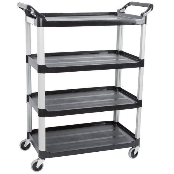 Rubbermaid Canada-MDS Food Service Supplies Each Rubbermaid FG409600BLA 4 Level Polymer Utility Cart with 300 lb Capacity, Raised Ledges | Denson CFE