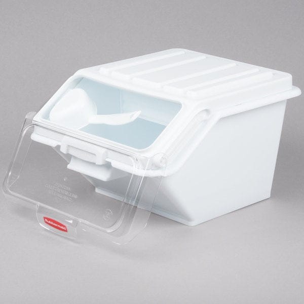 Rubbermaid Canada-MDS Food Service Supplies Each Rubbermaid FG9G6000WHT ProSave Safety Storage Bin with Scoop - 40 cup Capacity, 15 x 11 3/4 x 8 1/2" White